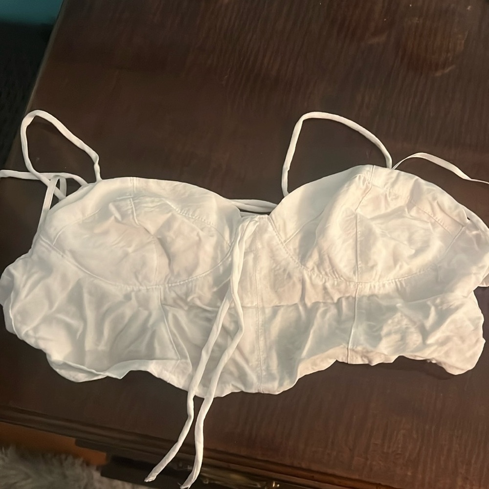 H&M Divided White Corset Tie Crop Top
